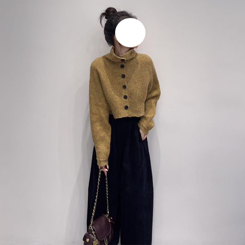 大码女装胖MM法式复古高领针织开衫女秋冬季新款休闲慵懒外穿上衣
