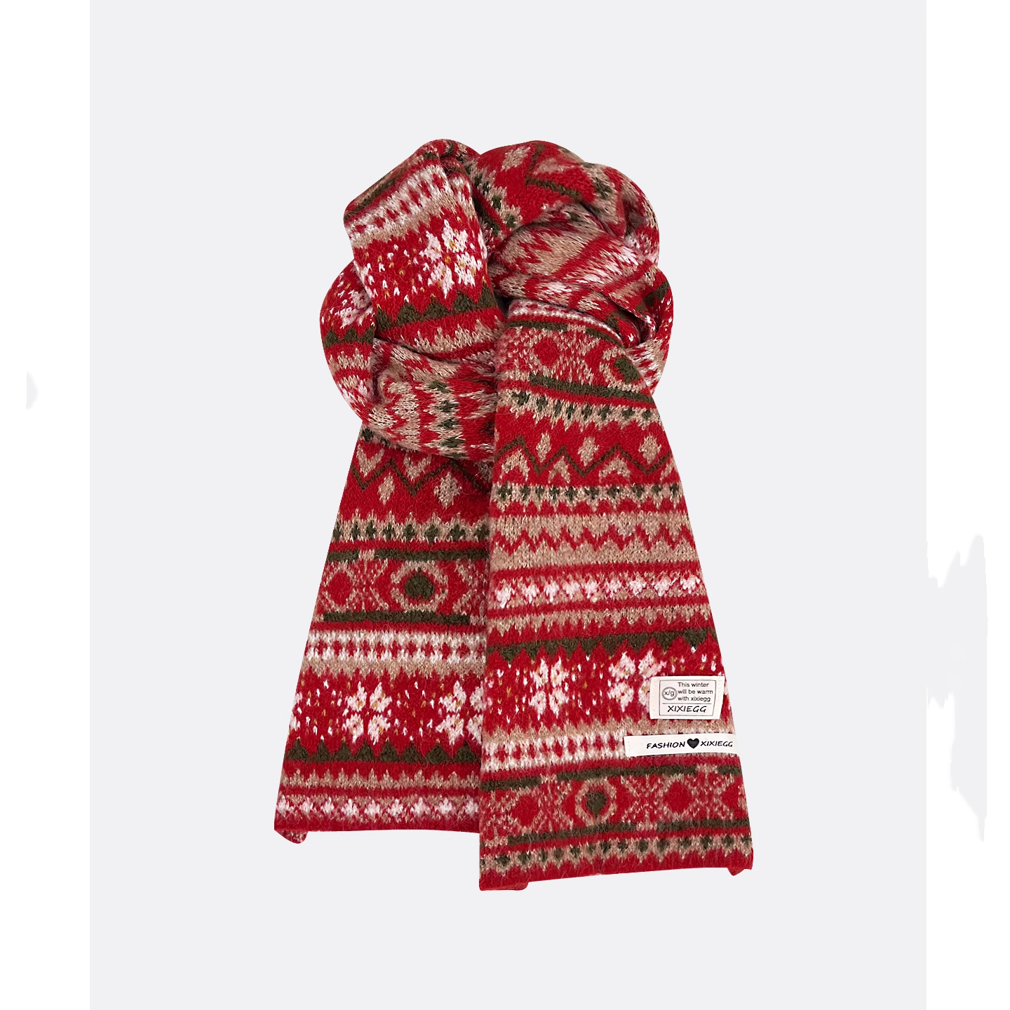 2025新款费尔岛风雪花格纹针织围巾女秋冬保暖氛围感复古护颈围脖