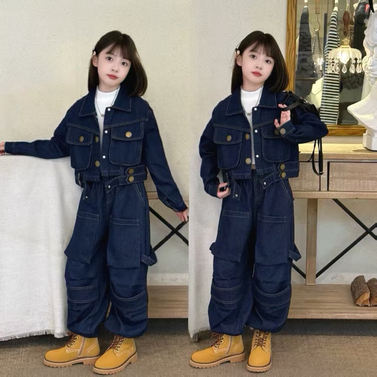 女童春秋牛仔套装港风高级感秋装儿童2025超火巨好看长袖两件套装