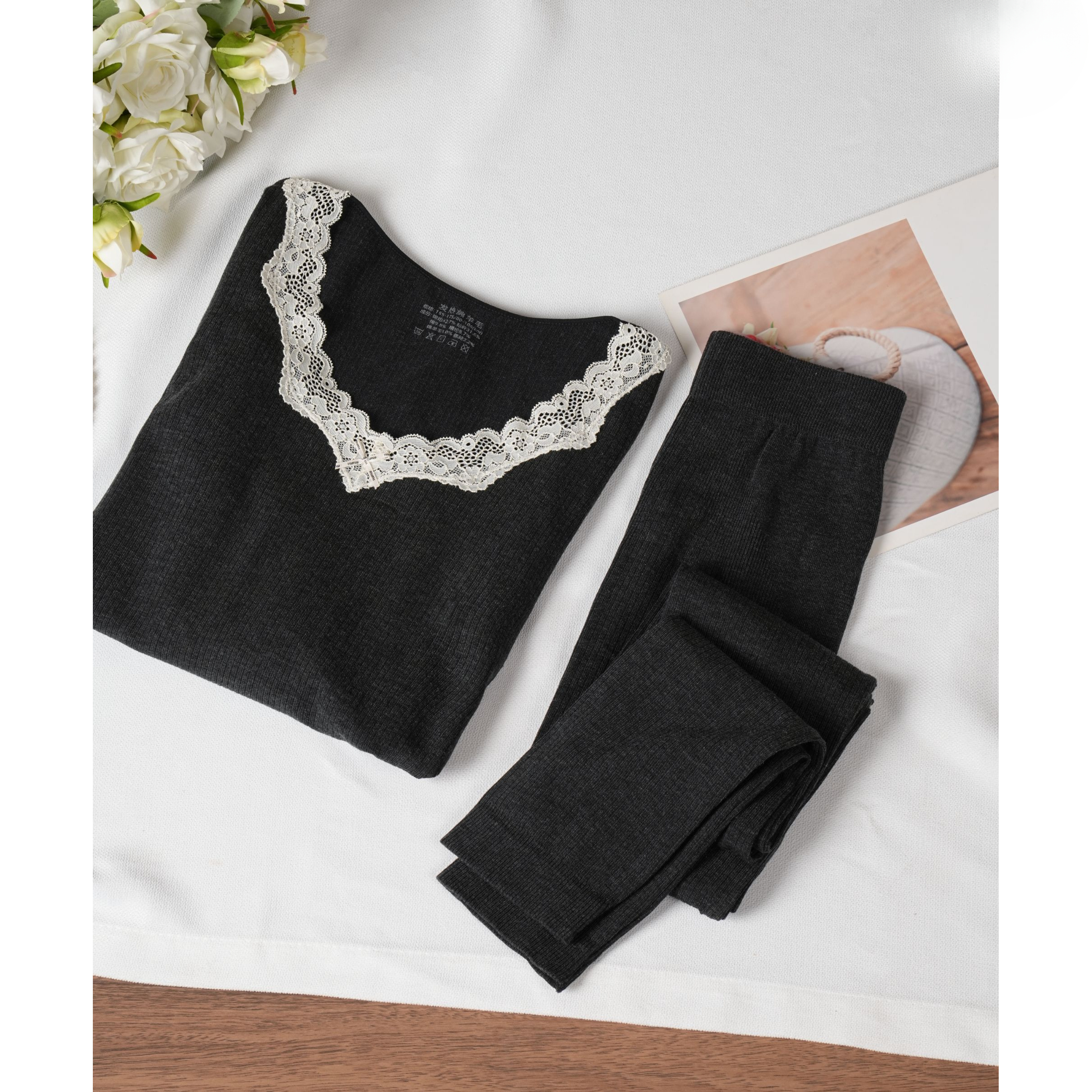 2025洋气蕾丝花边秋衣秋裤套装保暖内衣修身秋冬女士修身发热内衣