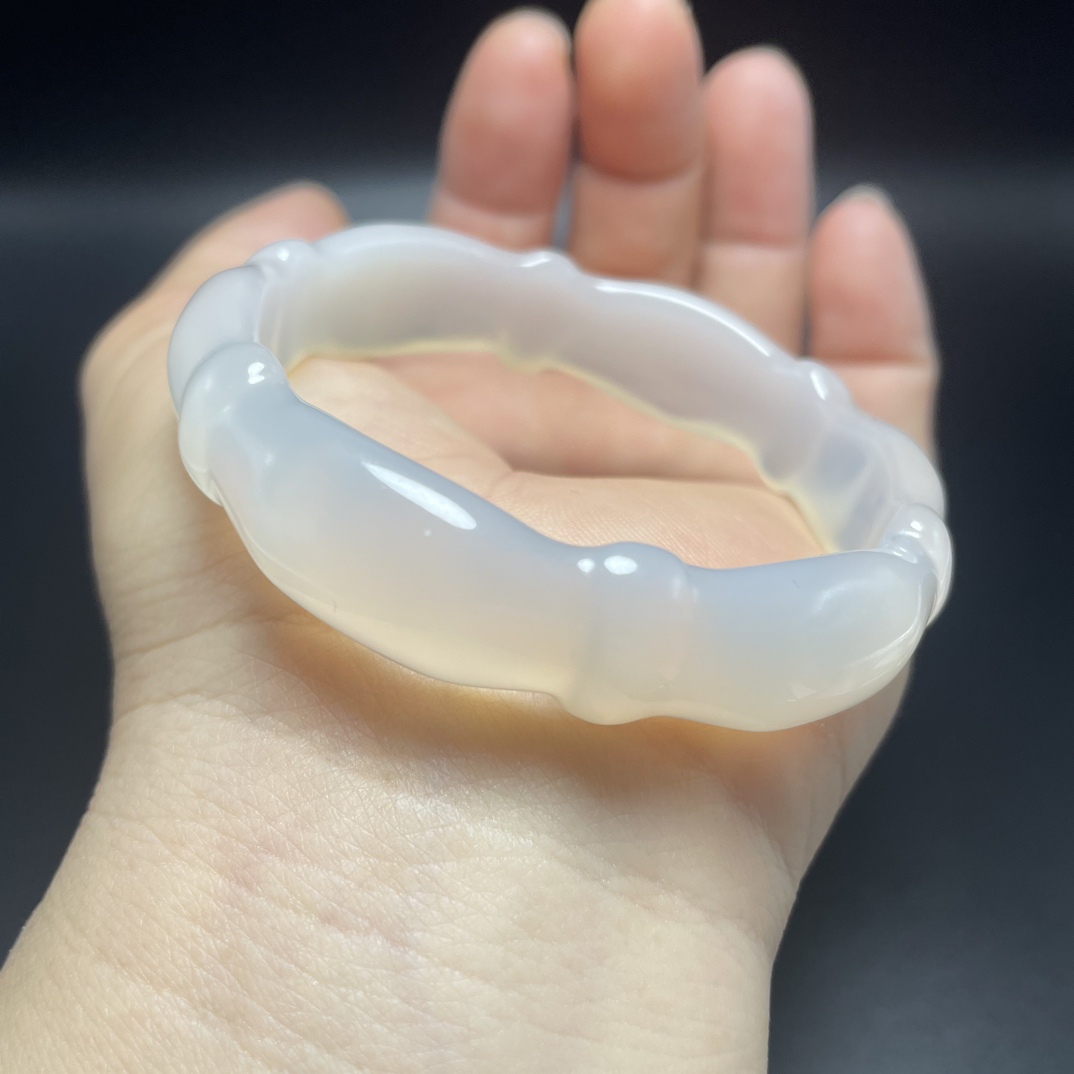 天然冰种玛瑙玉髓竹节手镯简约时尚礼物圈口54条13.5厚8.6重33克