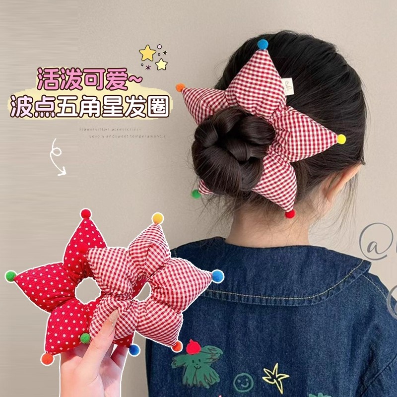 韩系立体五角星发圈初秋甜美少女波点肠圈可爱儿童马尾头绳发饰