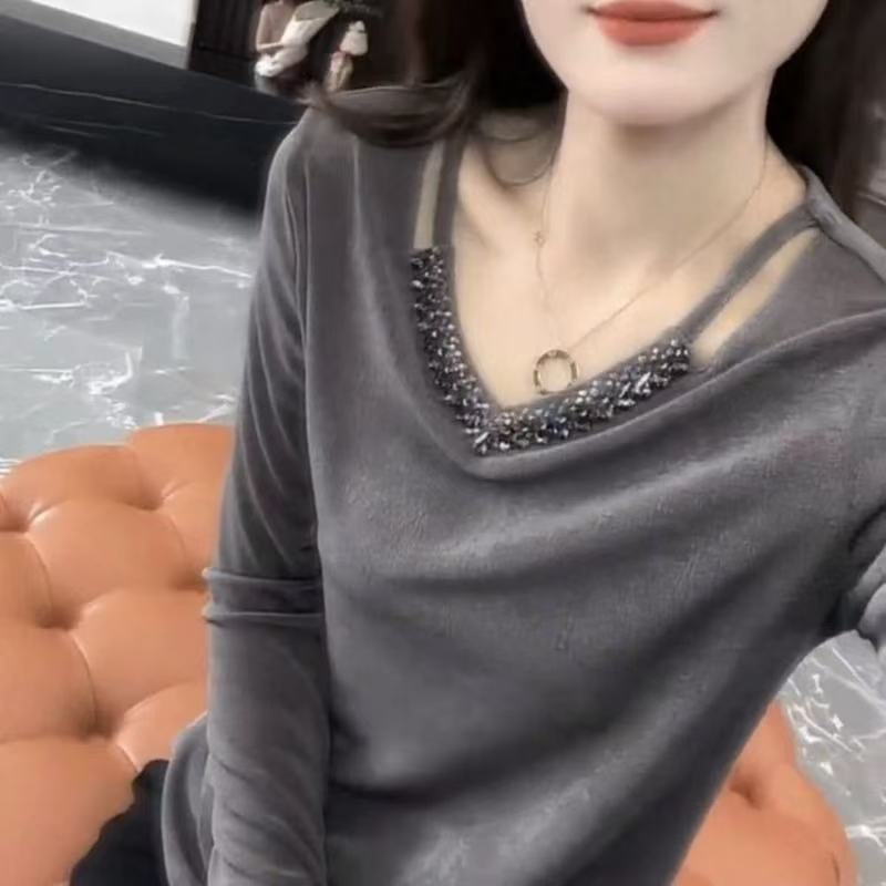 设计感串珠领口镂空上衣11661#