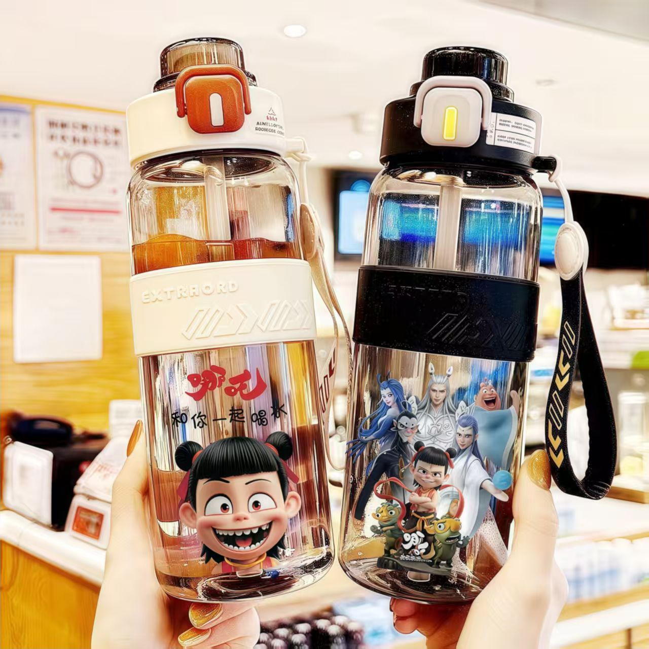 爆火哪吒之魔童闹海水杯学生运动高颜值大容量水杯男女吸管便携