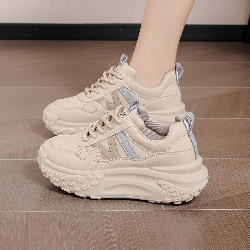 厚底增高5cm2025年秋季新款女休闲皮面运动休闲鞋时尚鞋韩版女鞋