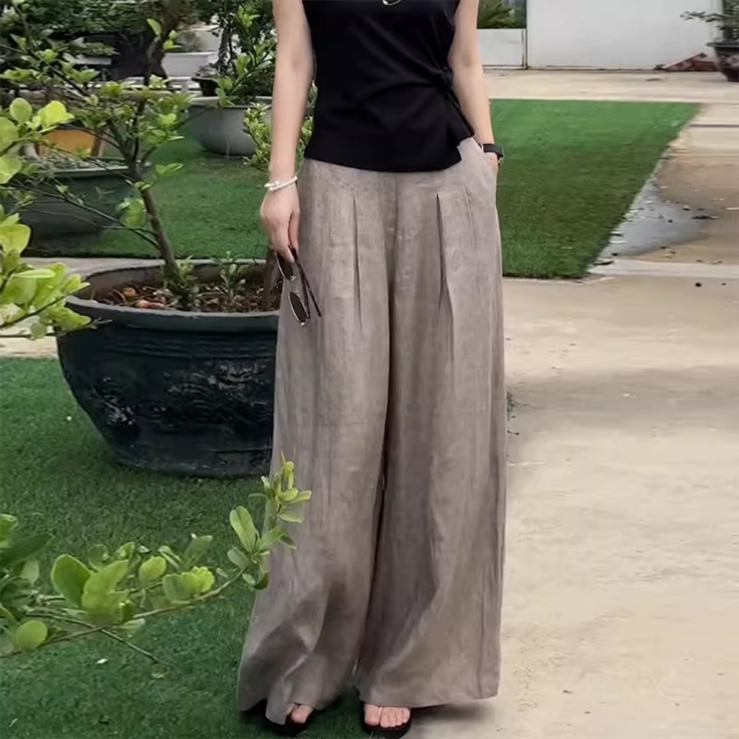 百搭阔腿裤裙裤女时尚显瘦2025新款高腰直筒垂感宽松气质感长裤子