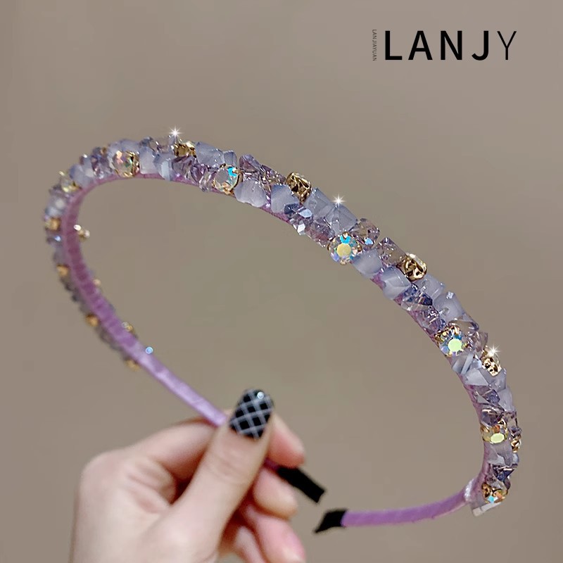 紫色水晶~新款细款压发头箍精致时尚气质甜美圆脸头饰发夹发箍女