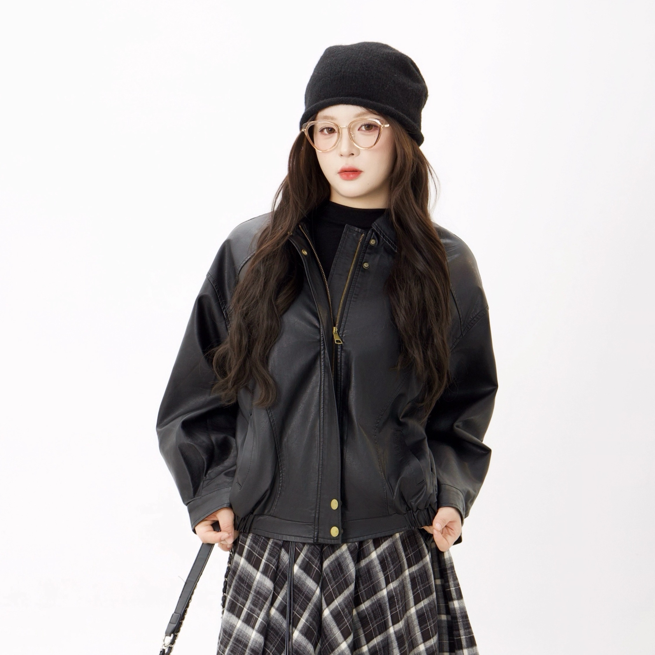 120斤的大杨 早秋大码pu皮衣外套女高级感宽松小个子复古夹克上衣