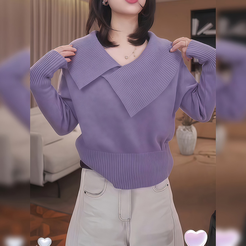 M831时尚设计感交叉百搭针织衫女秋冬新款高级感纯色上衣