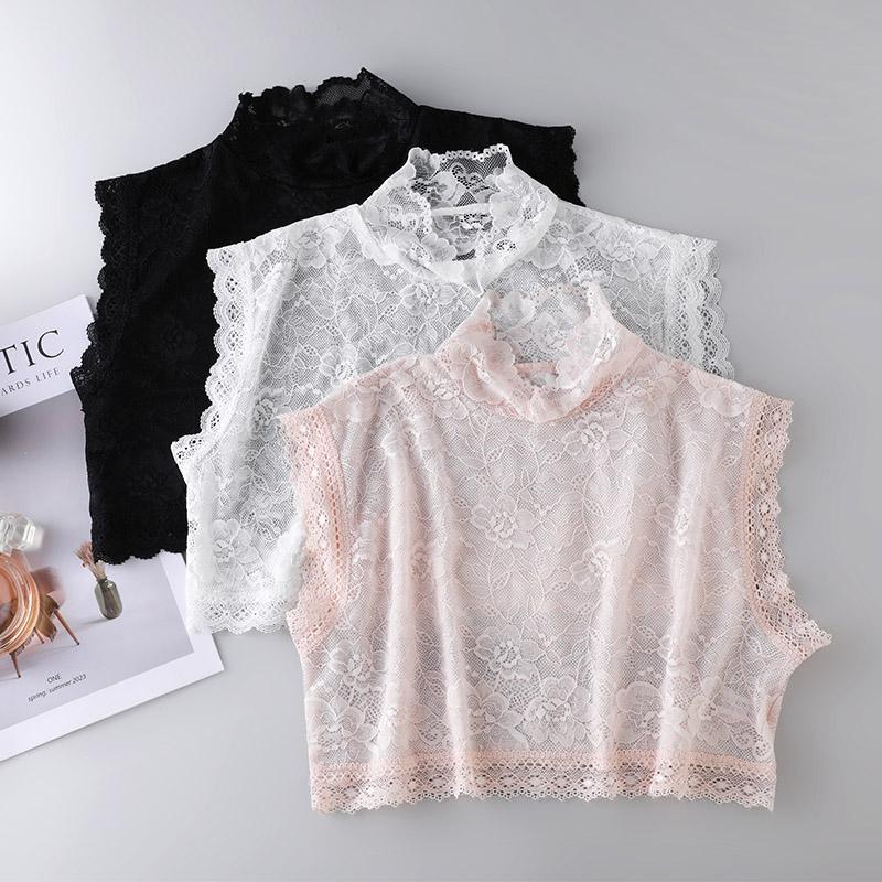 100%桑蚕丝网眼蕾丝立领无袖假领子 秋冬打底内搭真丝透气假衣领