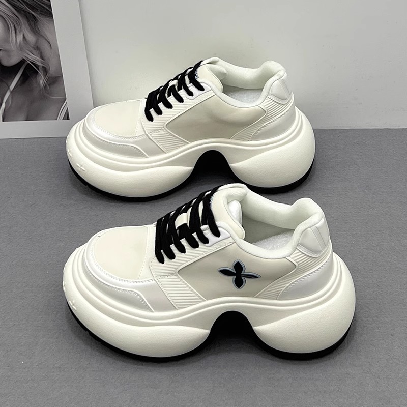 欧洲站厚底增高小白鞋女2025秋季新款百搭真皮透气运动休闲老爹鞋