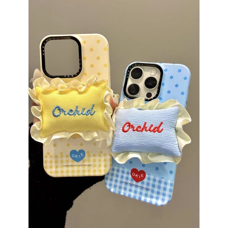 韩系ins格纹波点小枕头菲林磁吸适用iphone16promax苹果15p手机壳