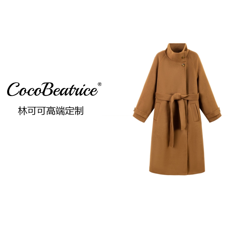 【COCO林可可】边芙卡高领手工毛呢长款羊毛大衣韩版宽松女680967