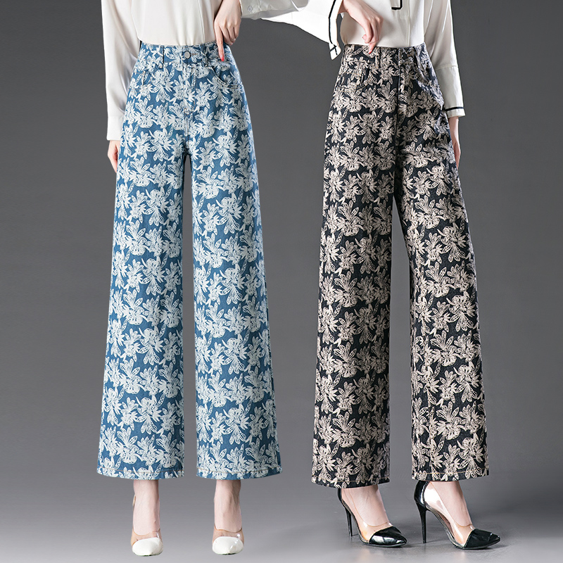 时尚高级感洋气印花阔腿裤女春夏新款宽松高腰薄款显瘦直筒阔腿裤