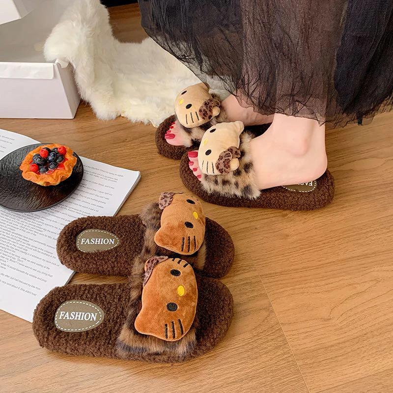 高颜值可爱猫毛绒绒拖鞋可爱秋冬季新款百搭时尚居家保暖棉拖鞋女