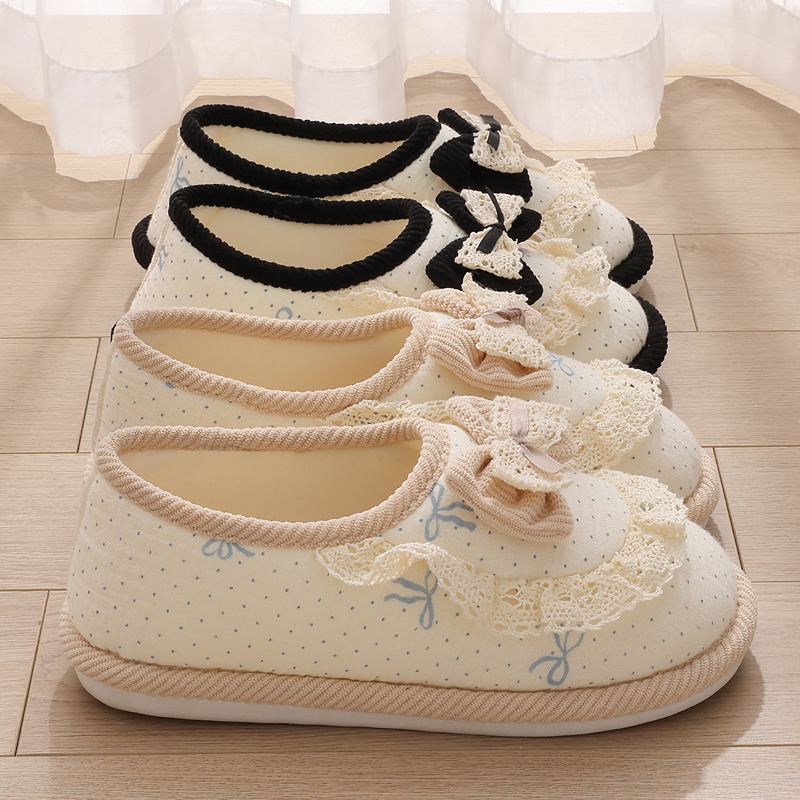 可爱蝴蝶结月子鞋包跟防滑秋冬2025新款软底舒适家居透气薄款棉拖