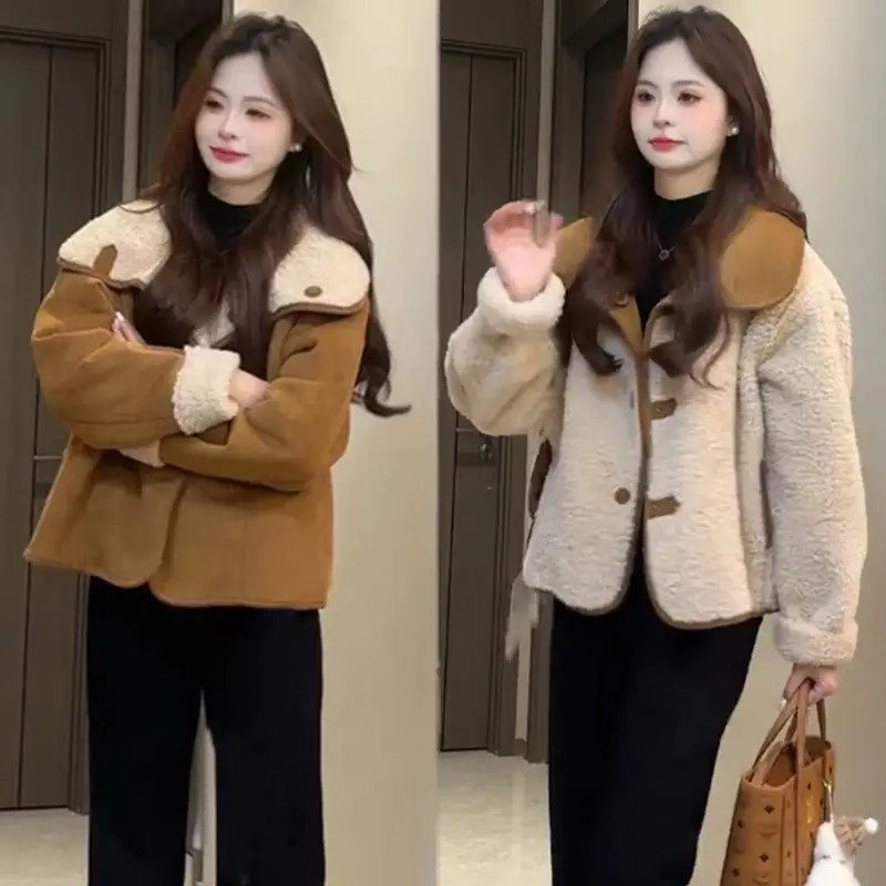 暖fufu皮毛一体两面穿外套女2025秋冬新款时尚休闲加绒加厚夹克女