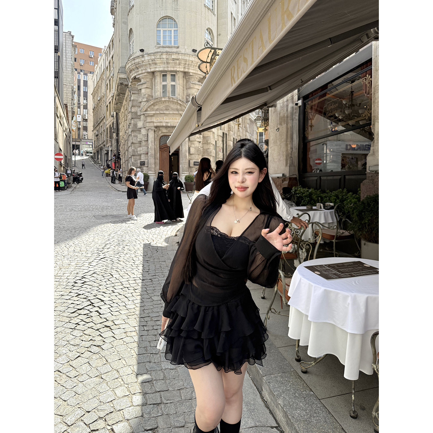 黑泽玄七春夏秋奥德莉裙子大码遮肚显瘦千金矜贵薄雾雪纺套装女