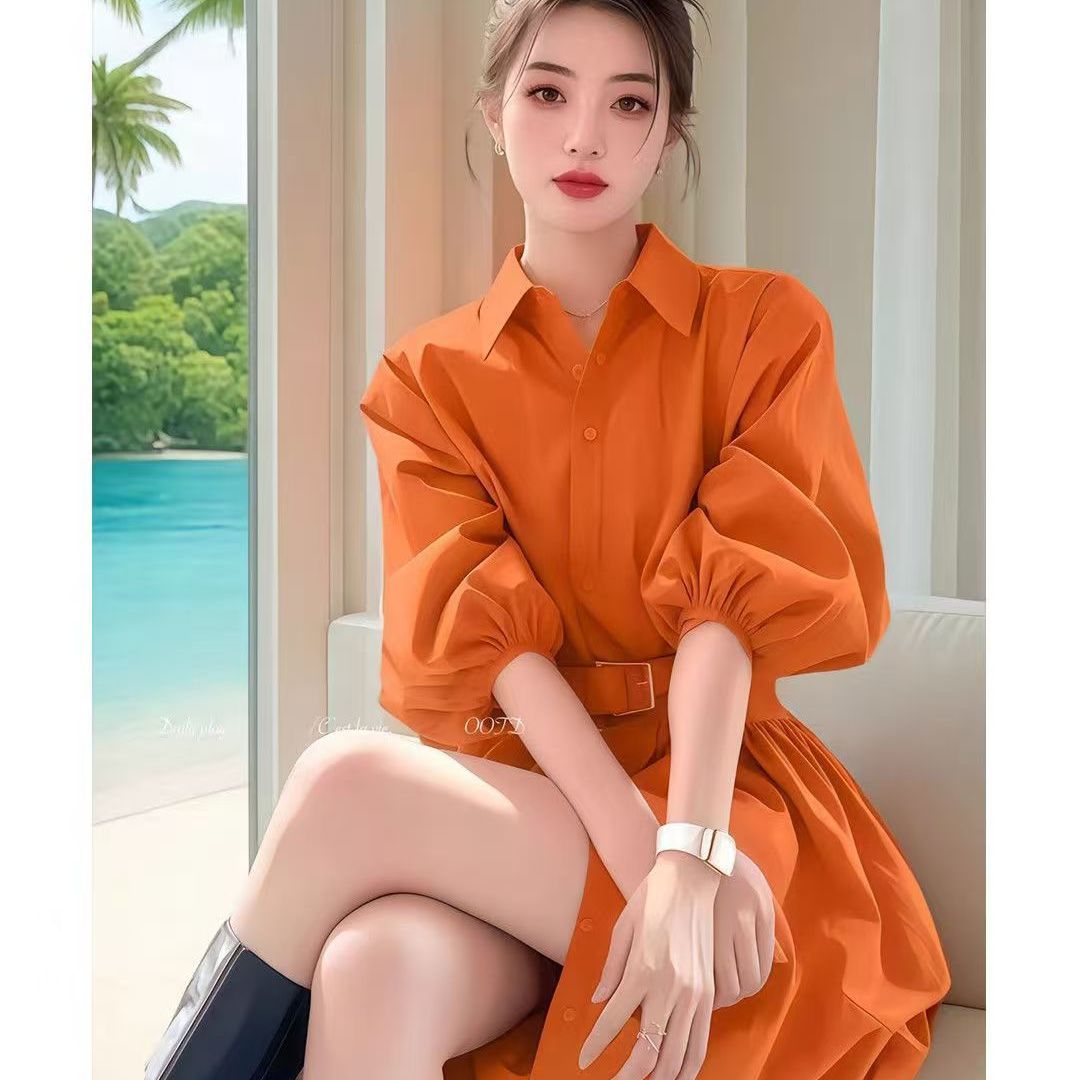 2025春夏新款时尚洋气气质收腰显瘦百搭连衣裙高级轻奢衬衫女裙潮