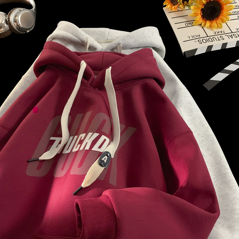 美式复古字母印花卫衣男连帽秋冬季新款ins潮流大码宽松加绒外套