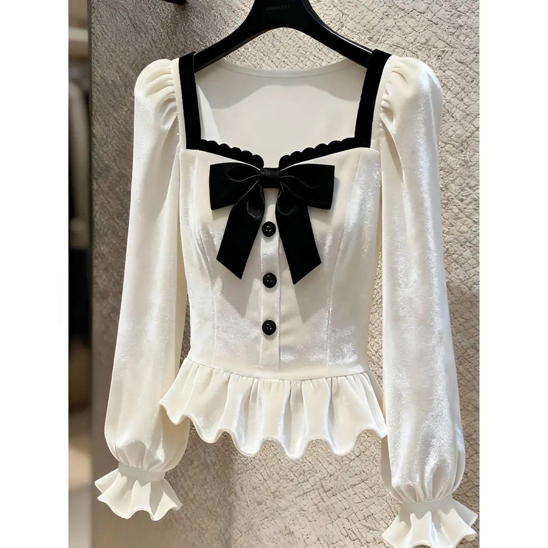 衬衫女高级感轻奢减龄洋气绝美巨好看高端法式小资白色丝绒上衣冬