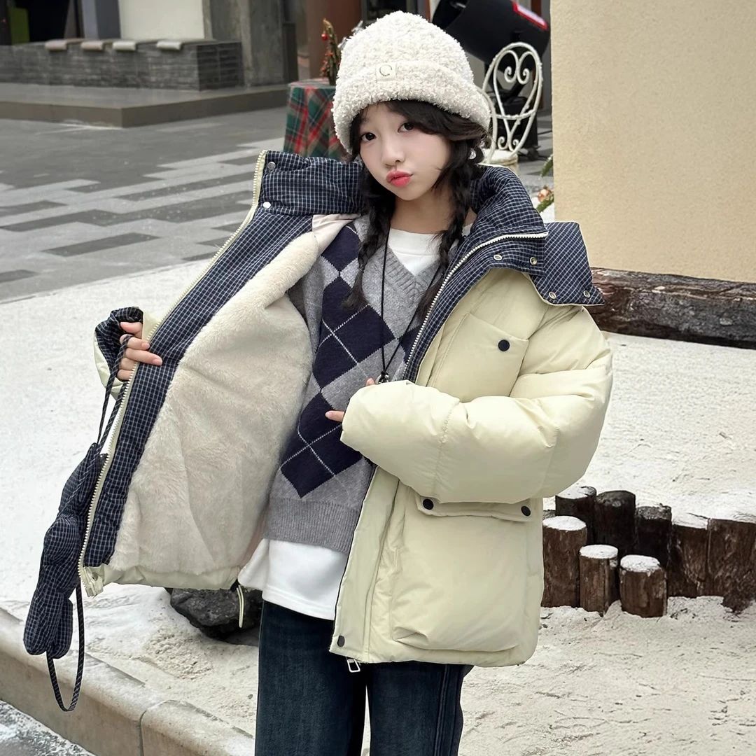 女童冬装棉服2025新款冬洋气棉袄加厚保暖面包服连帽棉衣抗寒外套