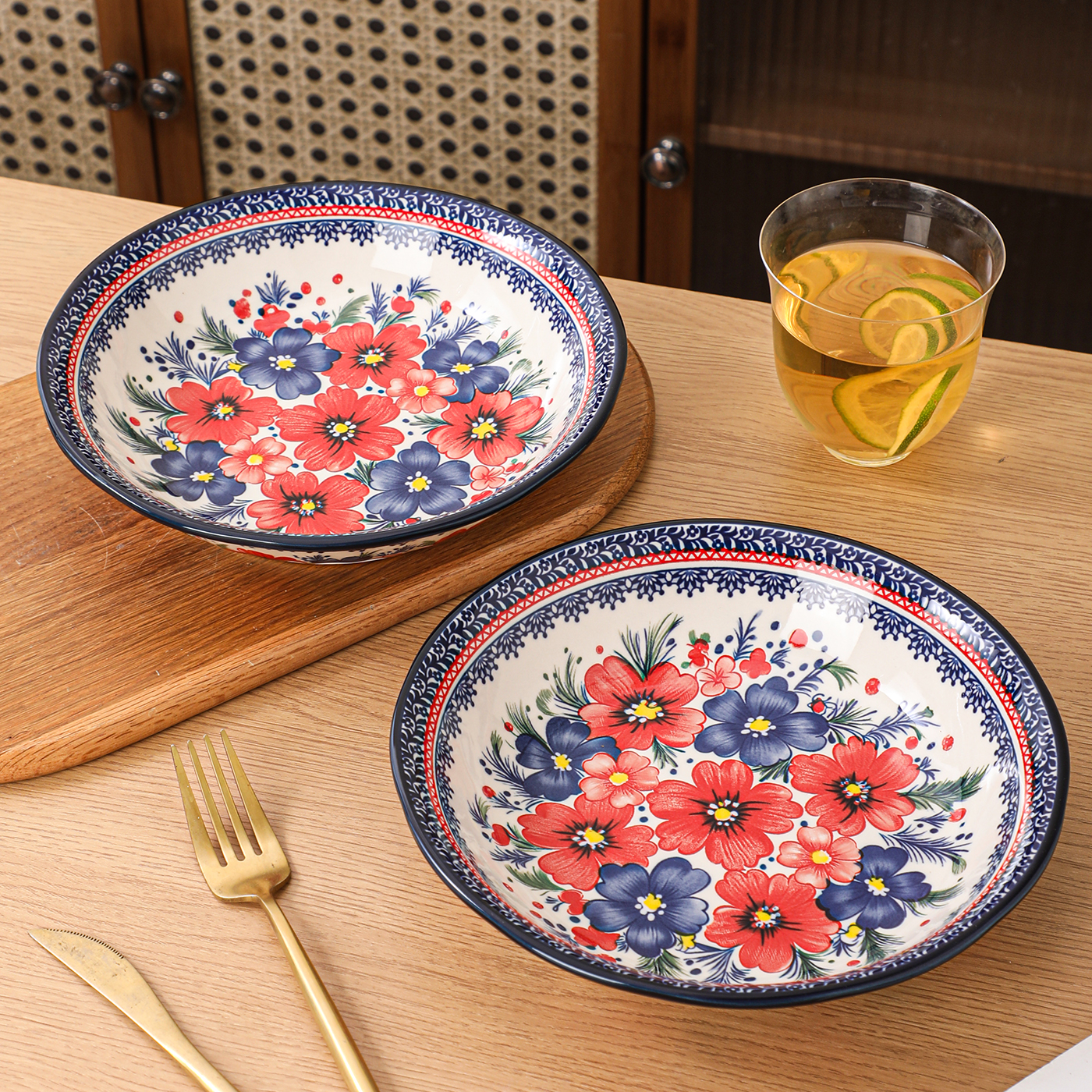 波兰绘梦8英寸菜盘两个装釉下彩陶瓷餐具