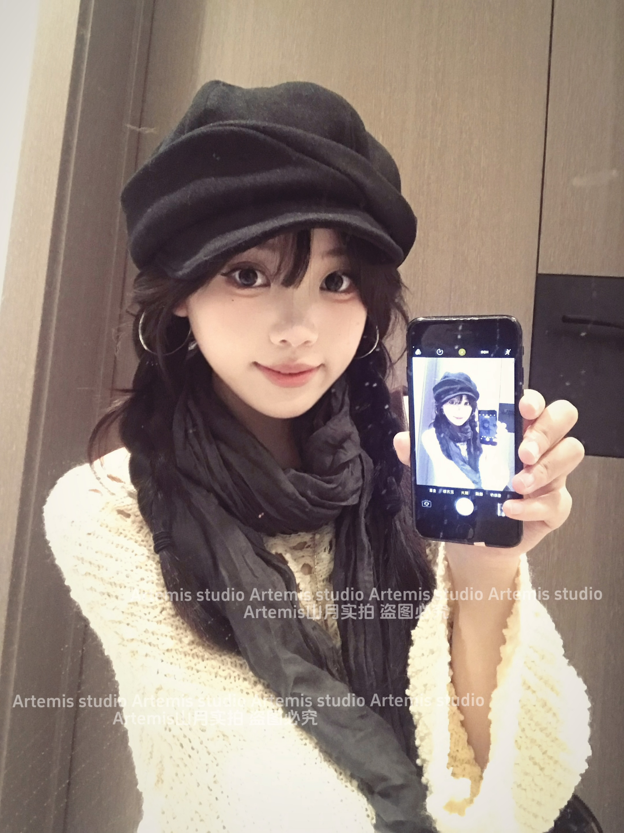 日系复古褶皱毛呢贝雷帽秋冬云朵帽大头围方圆脸显脸小氛围感