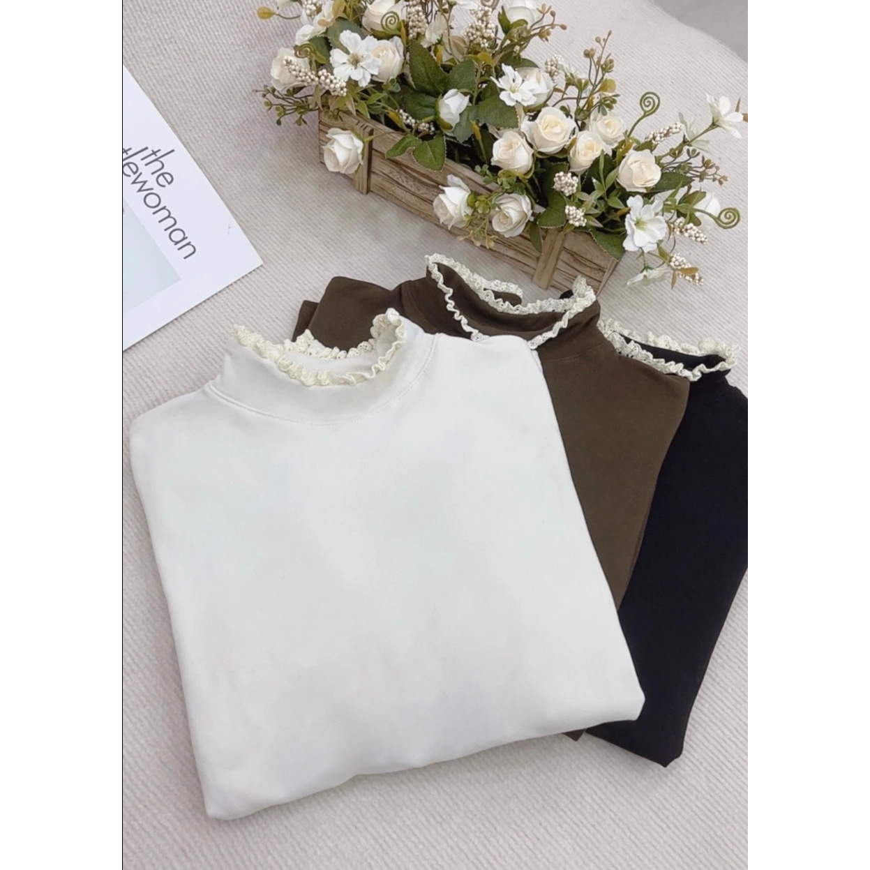 2025时尚拜尔绒秋冬新款花边蕾丝领打底衫高级感拼接上衣长袖T恤
