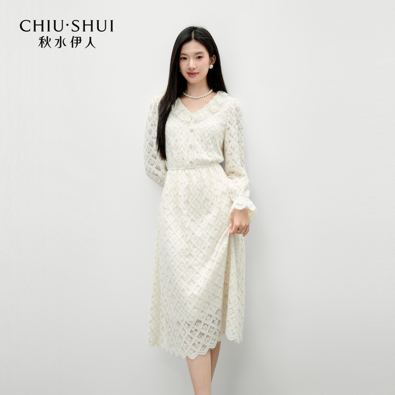 秋水伊人法式裙子2025年冬季新款蕾丝连衣裙625409B020141