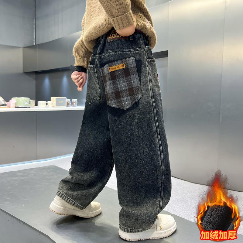 儿童装男童冬装加绒裤子2025新款中大童秋冬款男孩加厚冬季牛仔裤