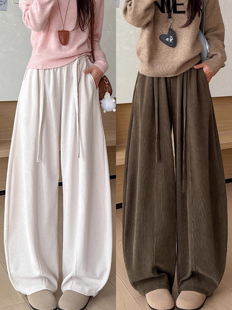 大码300斤弯刀裤女秋季2025新款高腰显瘦垂感抽绳宽松休闲阔腿裤