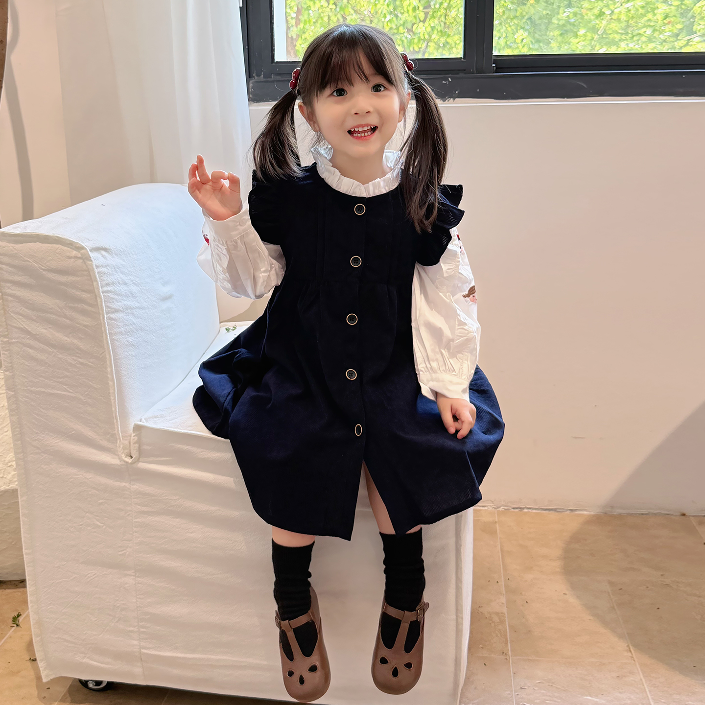 童装女童背心连衣裙两件套女宝韩版套装裙子女孩刺绣衬衫春秋衣服