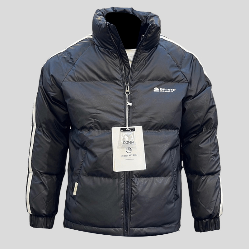 ohmmayby印花加厚保暖羽绒服男修身立领青年夹克上衣白鸭绒男外套