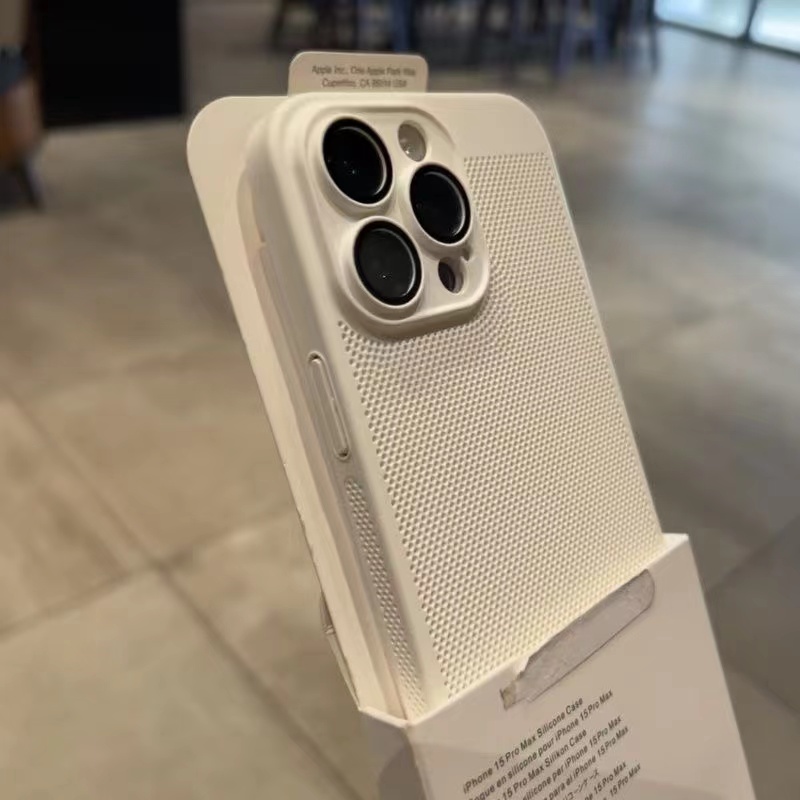 适用苹果16promax蜂窝网格透气15保护套13散热12防指纹11防摔14