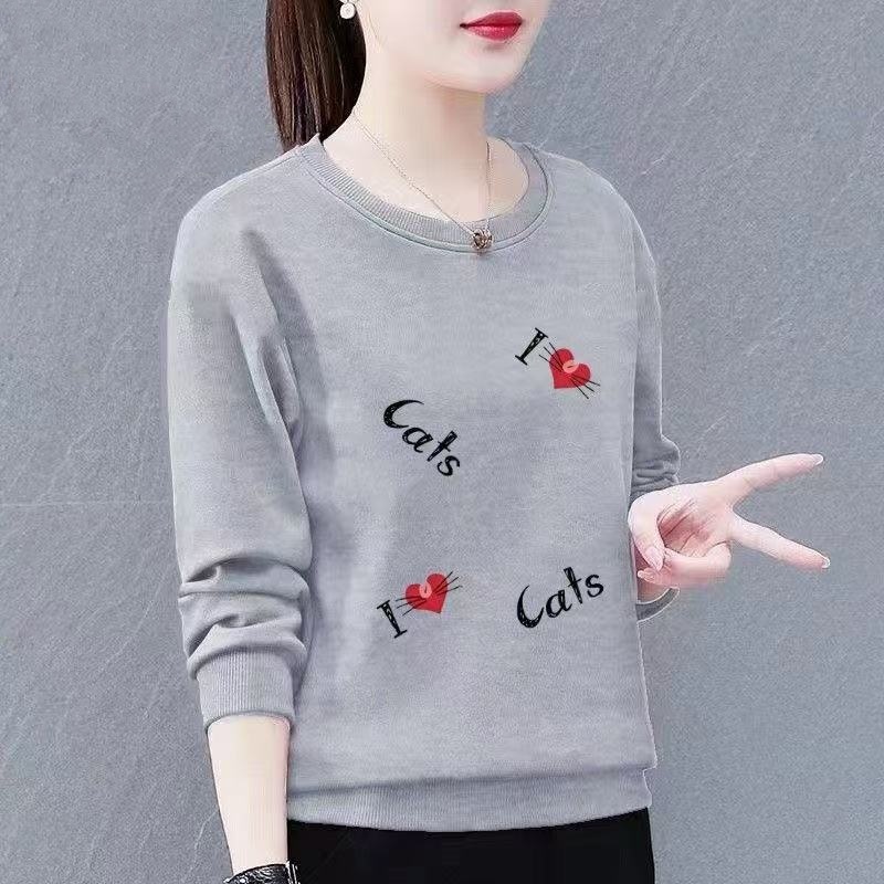 正肩卫衣女2025春秋新款加绒加厚印花显瘦圆领时尚百搭外穿上衣女