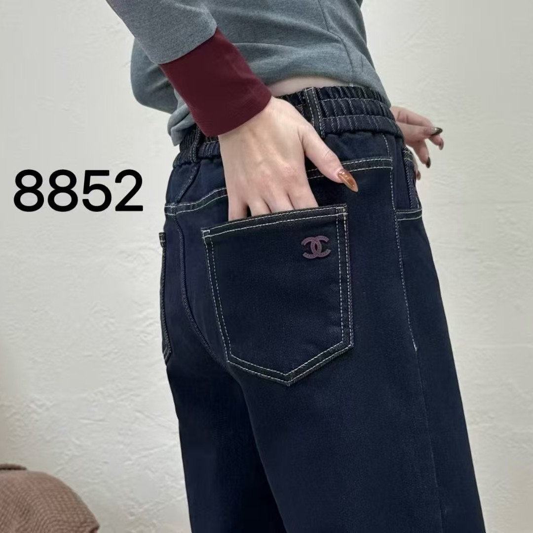 冬季高腰显瘦加绒丹宁蓝女士直筒牛仔裤休闲百搭