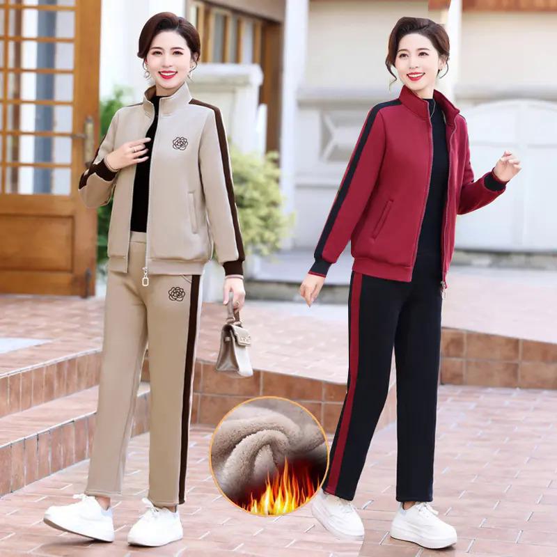 中年女装加绒加厚运动套装40岁妈妈冬装新款休闲两件套冬季女外套