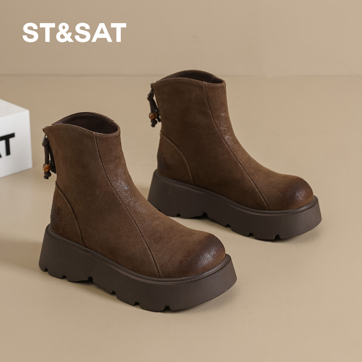 星期六厚底增高5CM马丁靴女2025秋冬新款百搭后拉链休闲保暖短靴