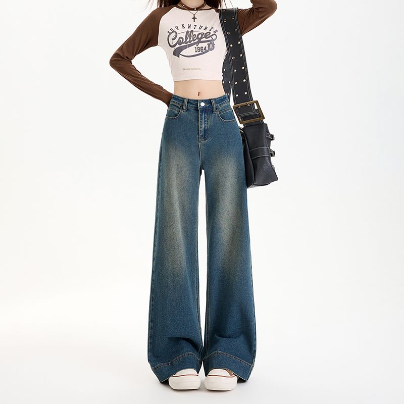 不贴腿微喇阔腿牛仔裤女2025春夏宽松显瘦垂顺弹力百搭喇叭拖地裤