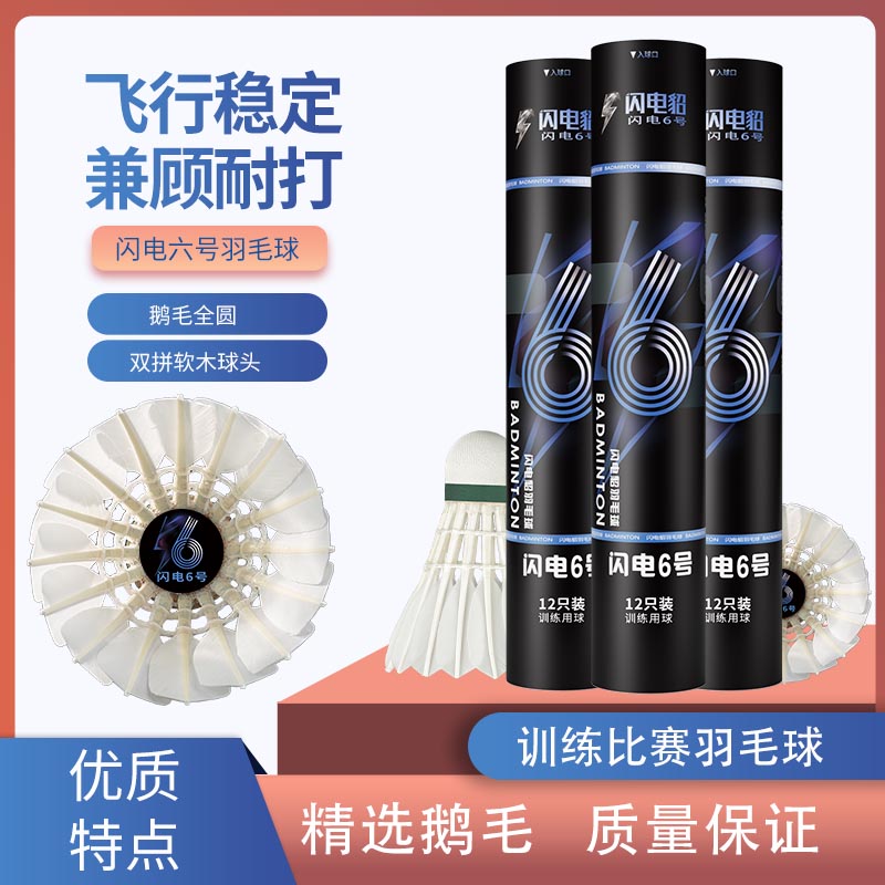 闪电貂羽毛球闪电6号鹅毛全圆飞行稳定兼顾耐打俱乐部训练口粮球