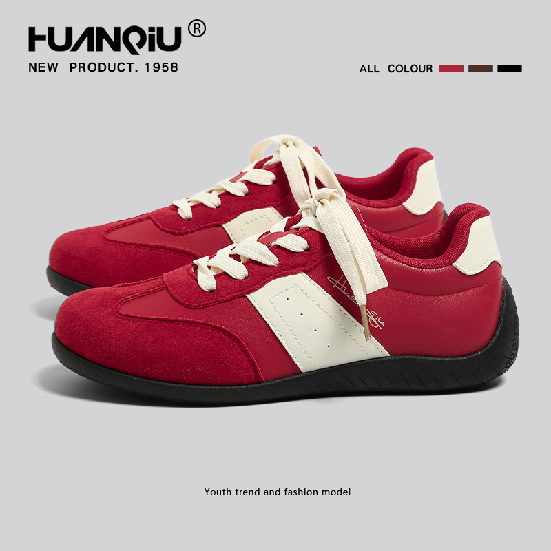 环球内增高红色德训鞋女款2025新款秋季休闲鞋学生运动赛车鞋ZB