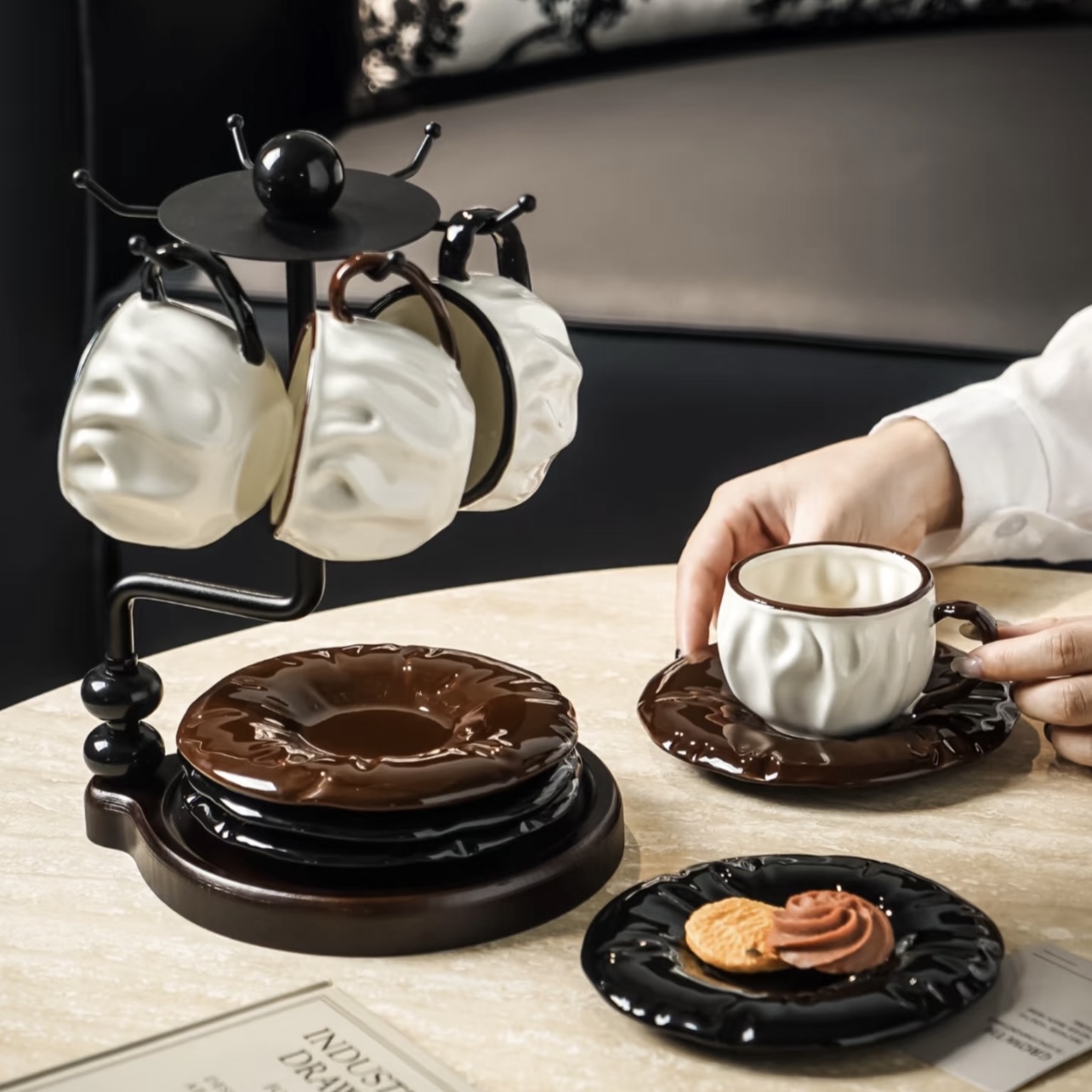 满氛家法式复古褶皱咖啡杯套装高级感轻奢家用陶瓷杯精致新婚礼物