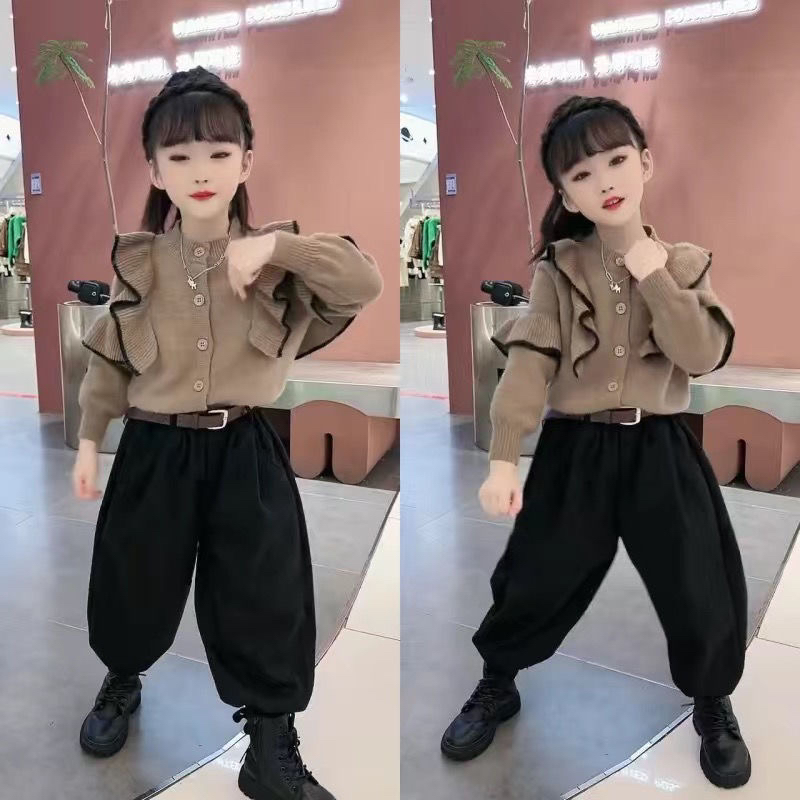 女童秋冬毛衣套装2025新款洋气时髦中大童小香风开衫哈伦裤两件套