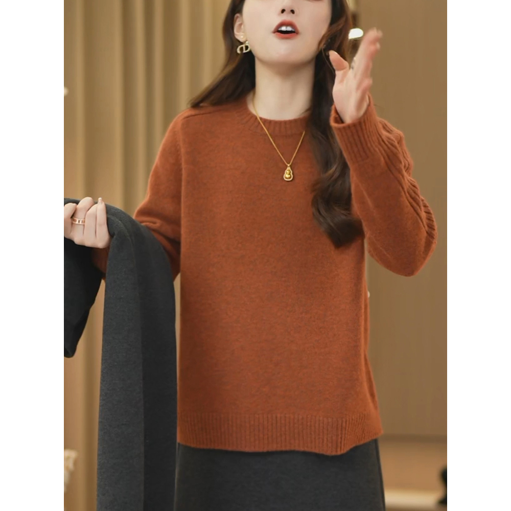 南瓜色套头毛衣女士秋冬慵懒风软糯宽松显瘦内搭减龄洋气针织上衣