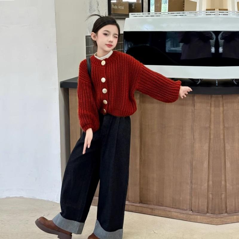 12岁女童本命年外套女童毛衣外套秋冬2024新款女孩洋气红色针织儿