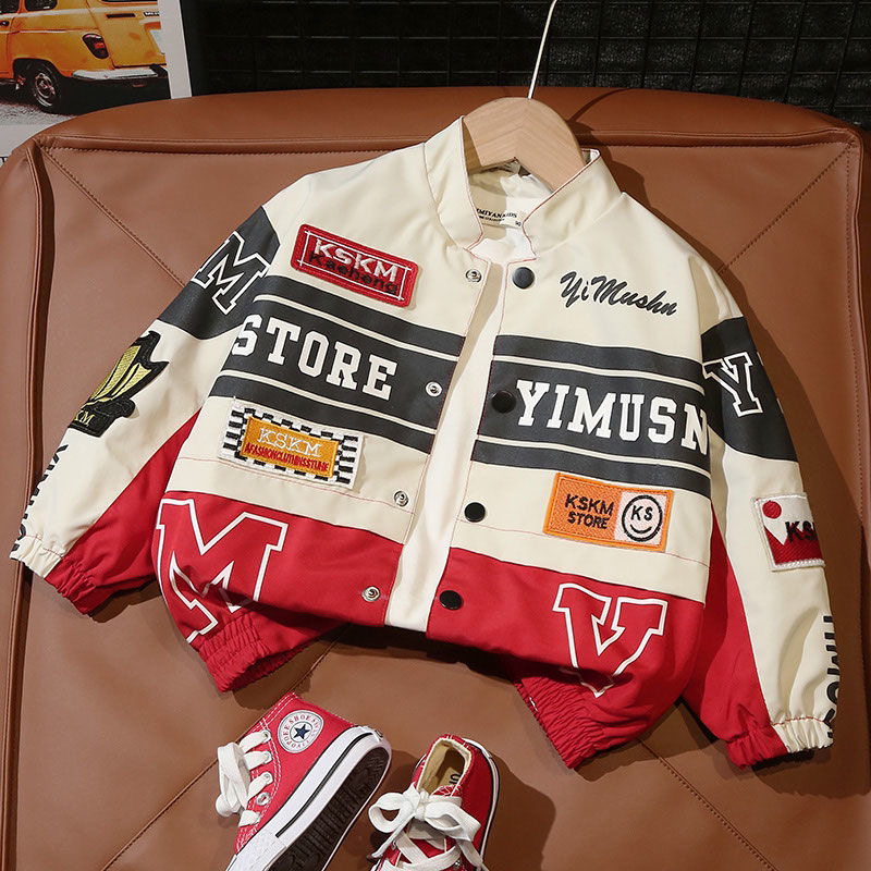 男童春款赛车服外套2025新款潮酷儿童洋气时髦棒球服时尚字母夹克