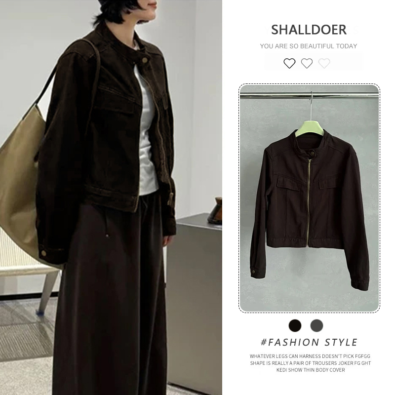 2025年新款时尚设计感圆领牛仔短外套女小众洋气百搭潮流长袖衣服