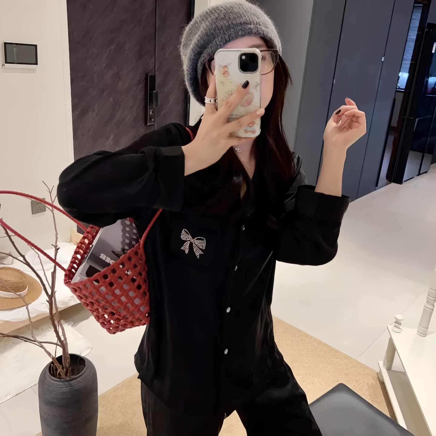 【初秋新款】高定轻奢烫钻蝴蝶结冰雪丝甜美时尚蕾丝花边SX家居服
