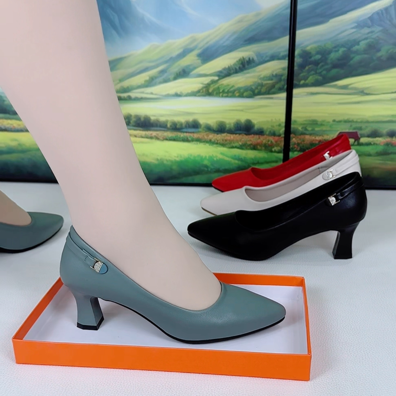 2025春秋高跟鞋新款真皮时尚舒适防滑百搭工作鞋女士软底防滑皮鞋